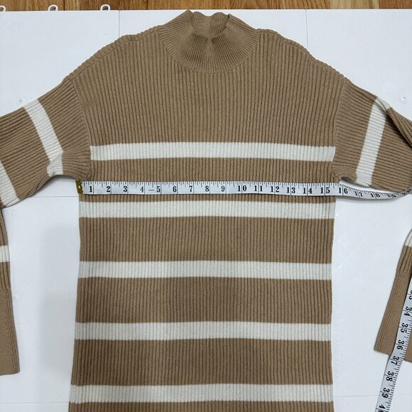 Abercrombie & Fitch Mockneck Mini Sweater Dress - Light Brown Stripe Size Small - Picture 4 of 7